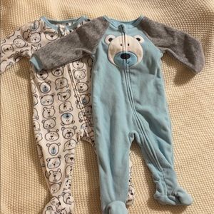 Two fleece zip up footie pajamas- blue bears